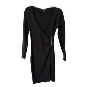 French Connection‎ Dress Faux Wrap Side Zipper Stretch Body Con Black Size 4
